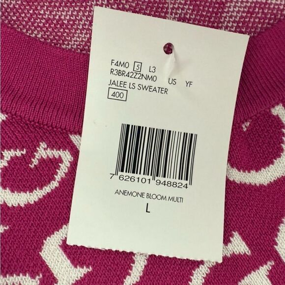 Guess Logo Jalee Long Sleeve Sweater Anemone Bloom Multi Pink Women’s Size Large - Picture 4 of 9